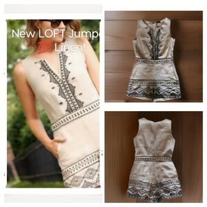 LOFT Linen Jumpsuit in Cream and Black